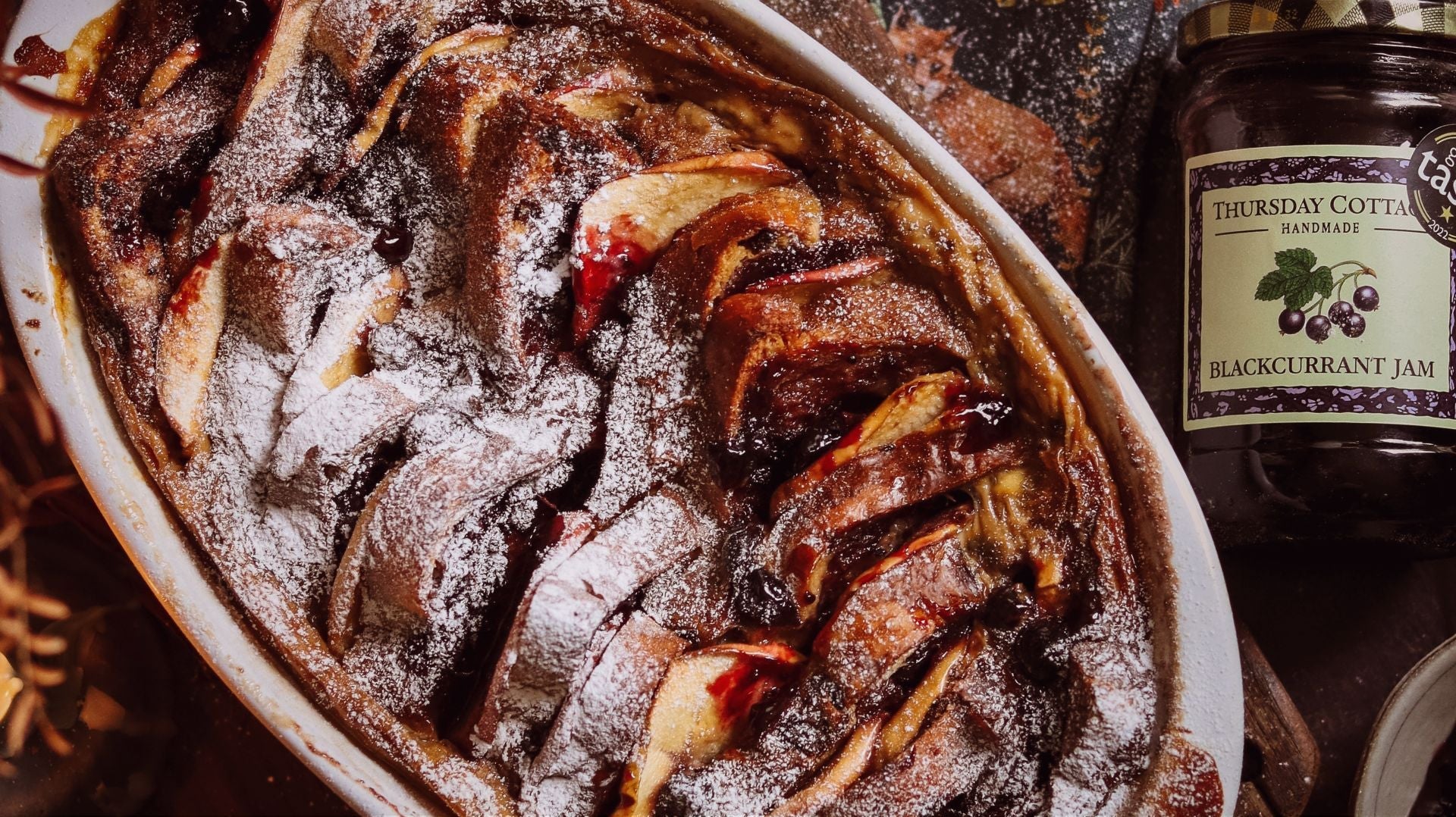 Blackcurrant & Apple Bread & Butter Pudding